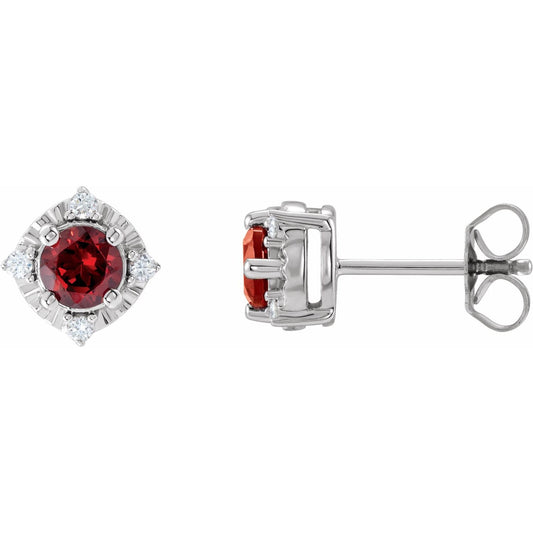 Natural Mozambique Garnet & .08 CTW Natural Diamond Halo-Style Earrings