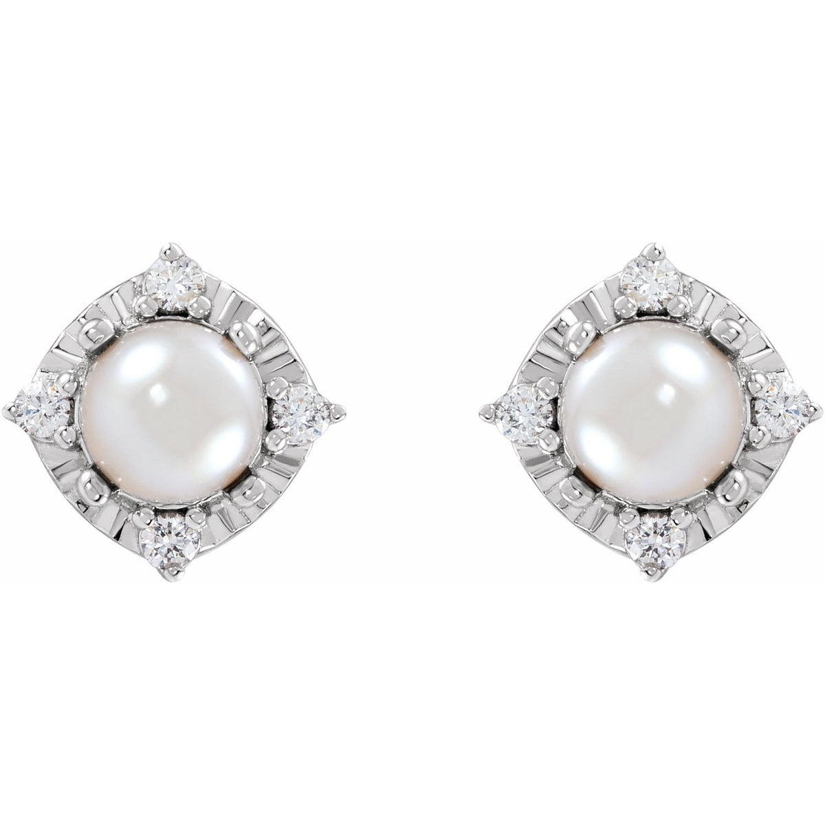 Sterling Silver Cultured White Freshwater Pearl & .08 CTW Natural Diamond Halo-Style Earrings