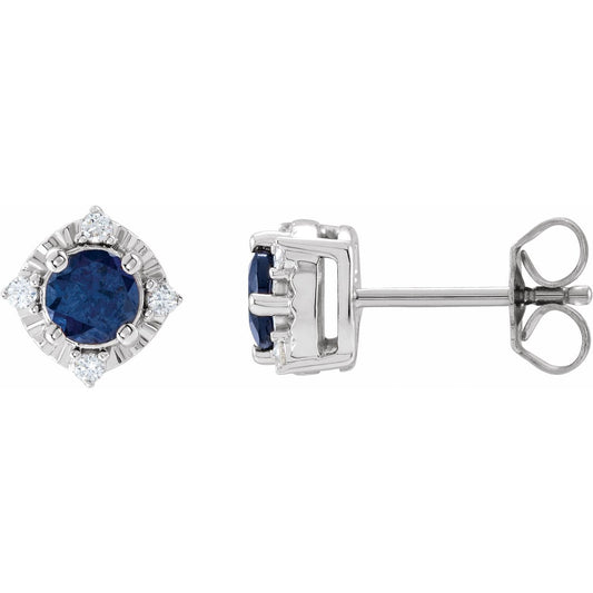 Sterling Silver Lab-Grown Blue Sapphire & .08 CTW Natural Diamond Halo-Style Earrings