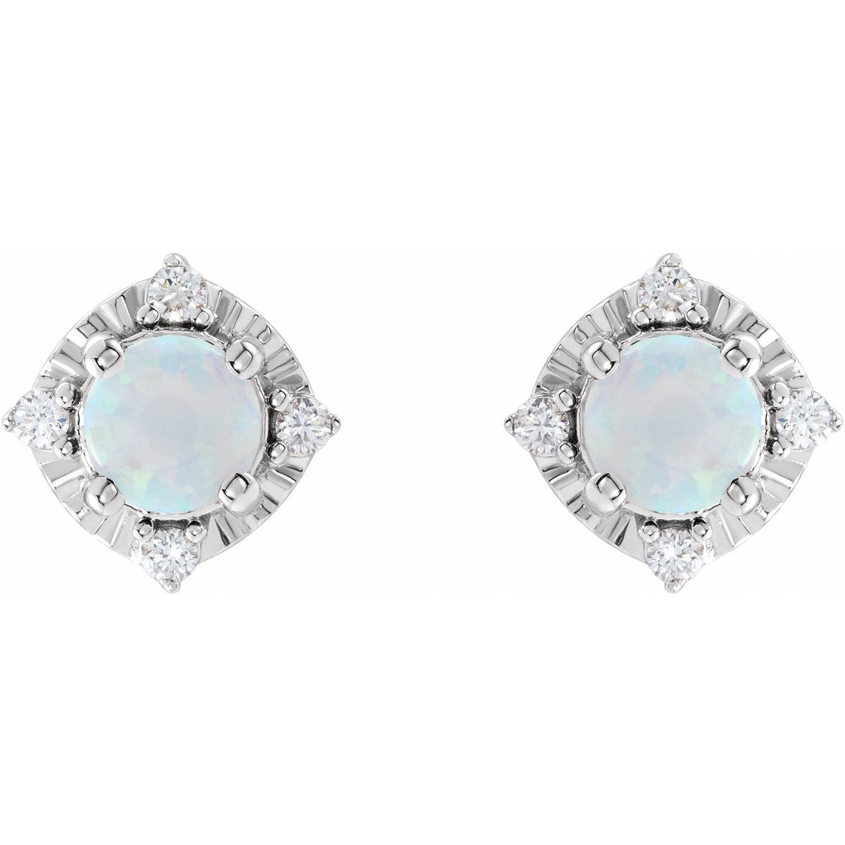 Lab-Grown White Opal & .08 CTW Natural Diamond Halo-Style Earrings