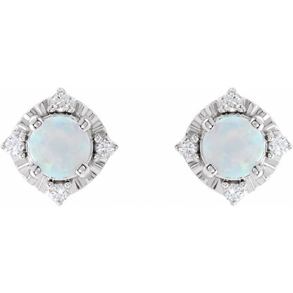 Lab-Grown White Opal & .08 CTW Natural Diamond Halo-Style Earrings