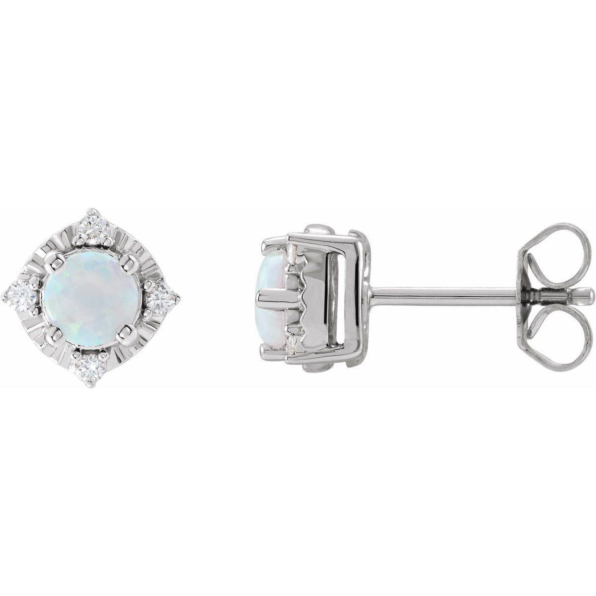 Lab-Grown White Opal & .08 CTW Natural Diamond Halo-Style Earrings