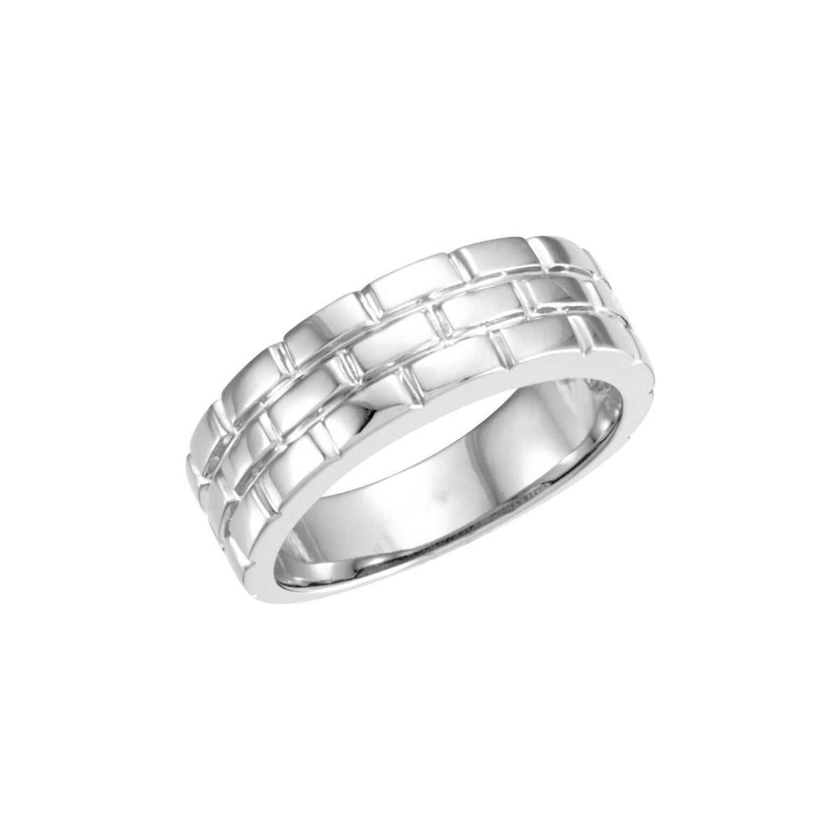 14K White Gold Brick Design Tapered Band