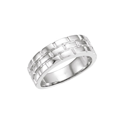 14K White Gold Brick Design Tapered Band