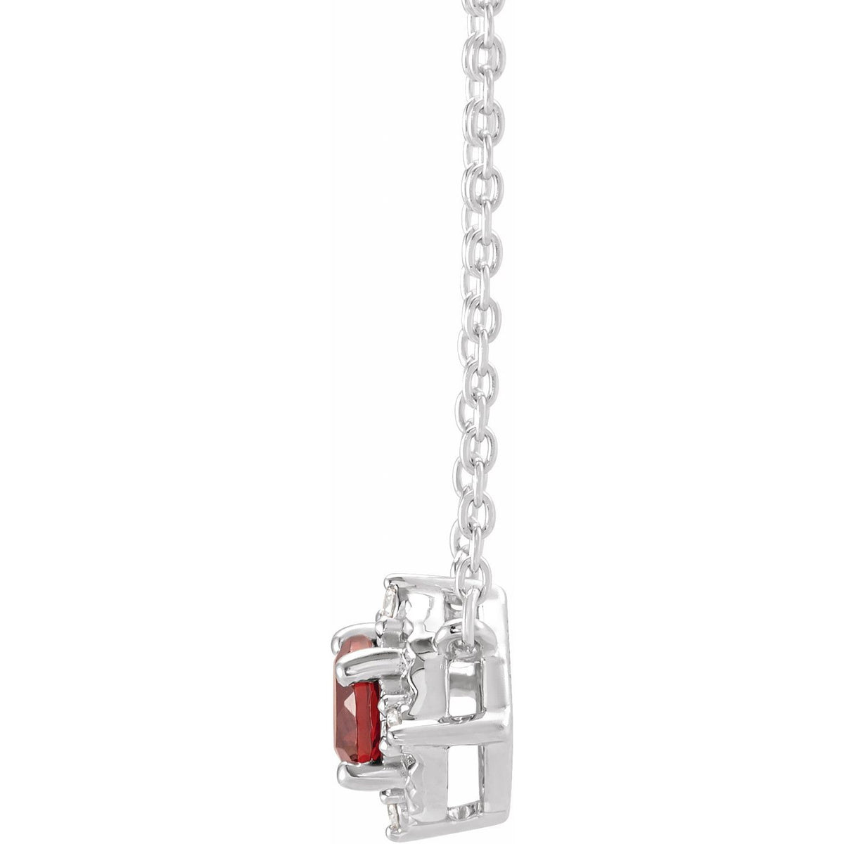 Natural Mozambique Garnet & .04 CTW Natural Diamond Halo-Style 18" Necklace