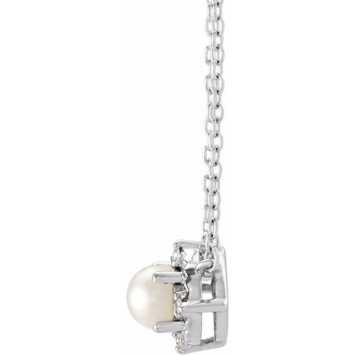 Sterling Silver Cultured White Freshwater Pearl & .04 CTW Natural Diamond Halo-Style 18" Necklace