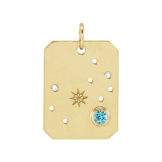 14K Yellow Gold Natural Blue Zircon & .01 CTW Natural Diamond Scorpio Constellation Pendant