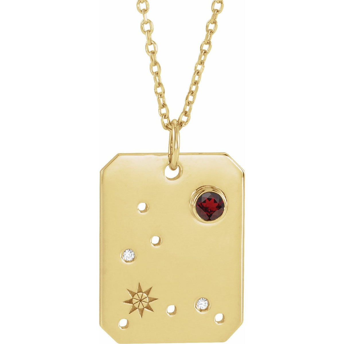 14K Yellow Gold Natural Mozambique Garnet & .01 CTW Natural Diamond Pisces Constellation 16-18" Necklace