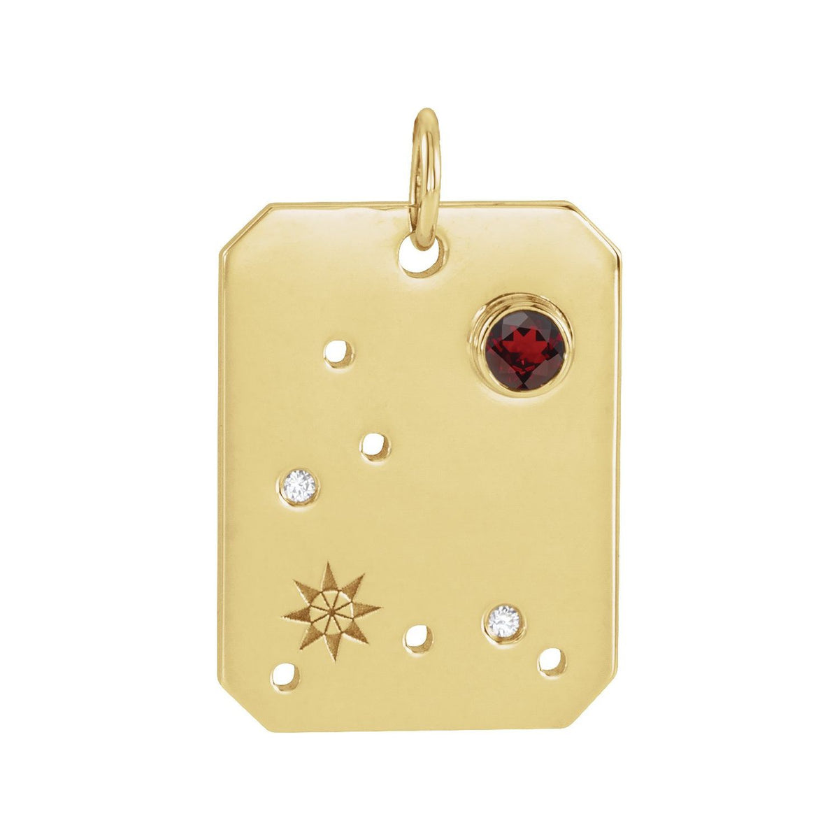 14K Yellow Gold Natural Mozambique Garnet & .01 CTW Natural Diamond Pisces Constellation Pendant