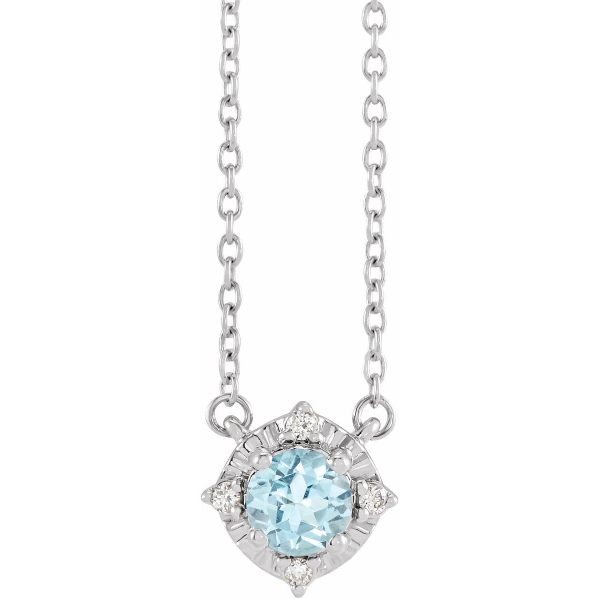 Sterling Silver Natural Sky Blue Topaz & .04 CTW Natural Diamond Halo-Style 18" Necklace