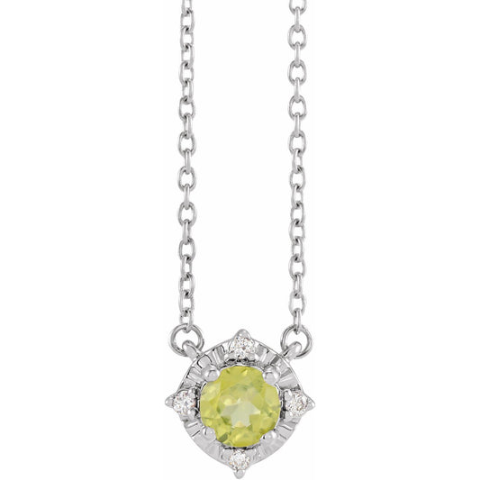 Sterling Silver Natural Peridot & .04 CTW Natural Diamond Halo-Style 18" Necklace