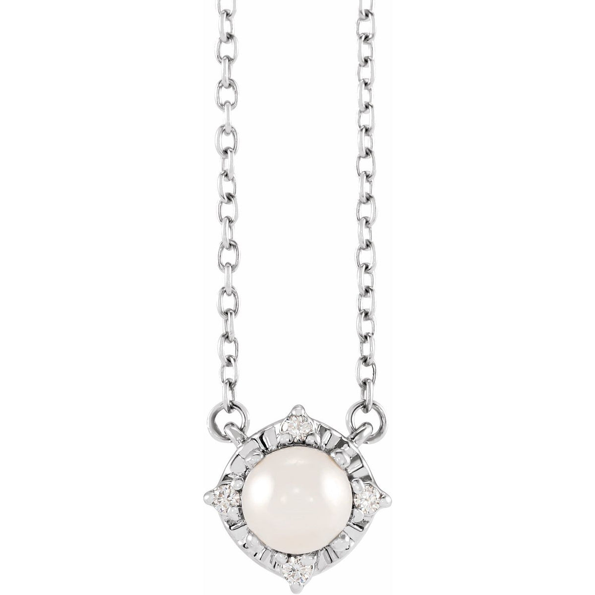 Sterling Silver Cultured White Freshwater Pearl & .04 CTW Natural Diamond Halo-Style 18" Necklace