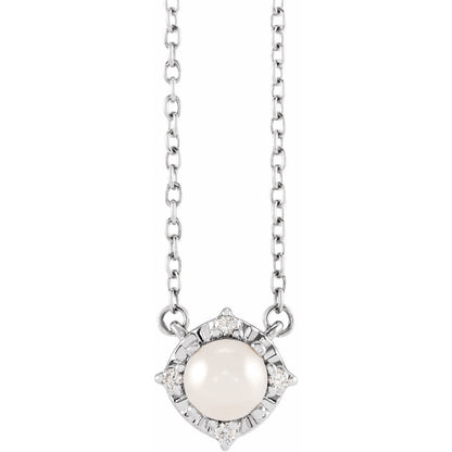 Sterling Silver Cultured White Freshwater Pearl & .04 CTW Natural Diamond Halo-Style 18" Necklace