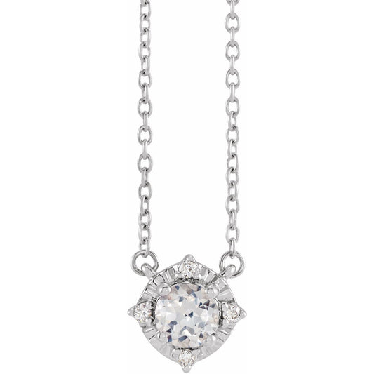 Sterling Silver Lab-Grown White Sapphire & .04 CTW Natural Diamond Halo-Style 18" Necklace