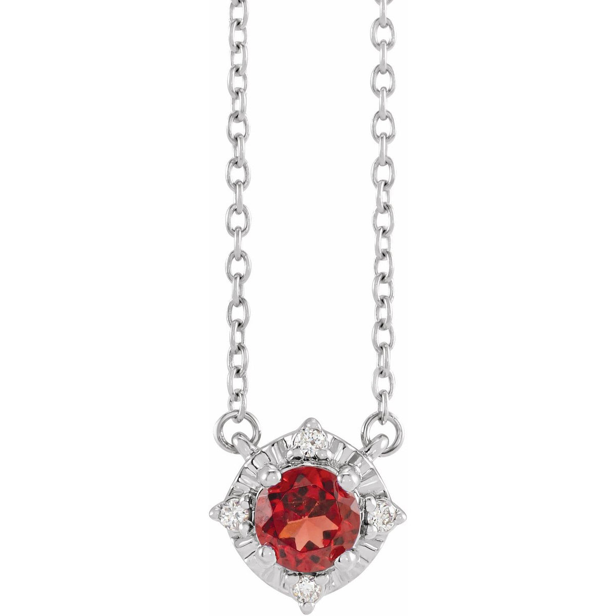 Natural Mozambique Garnet & .04 CTW Natural Diamond Halo-Style 18" Necklace