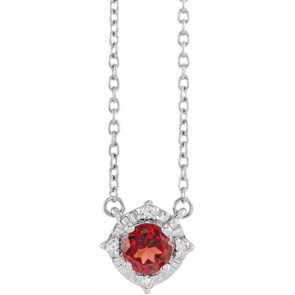 Natural Mozambique Garnet & .04 CTW Natural Diamond Halo-Style 18" Necklace
