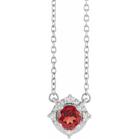 Natural Mozambique Garnet & .04 CTW Natural Diamond Halo-Style 18" Necklace