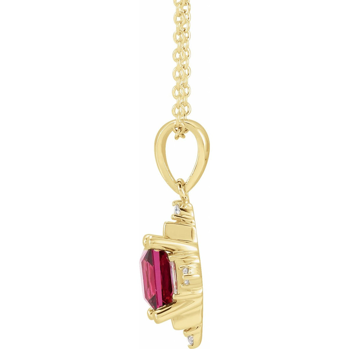 14K Yellow Gold Natural Rhodolite Garnet & 1/5 CTW Natural Diamond Geometric 16-18" Necklace