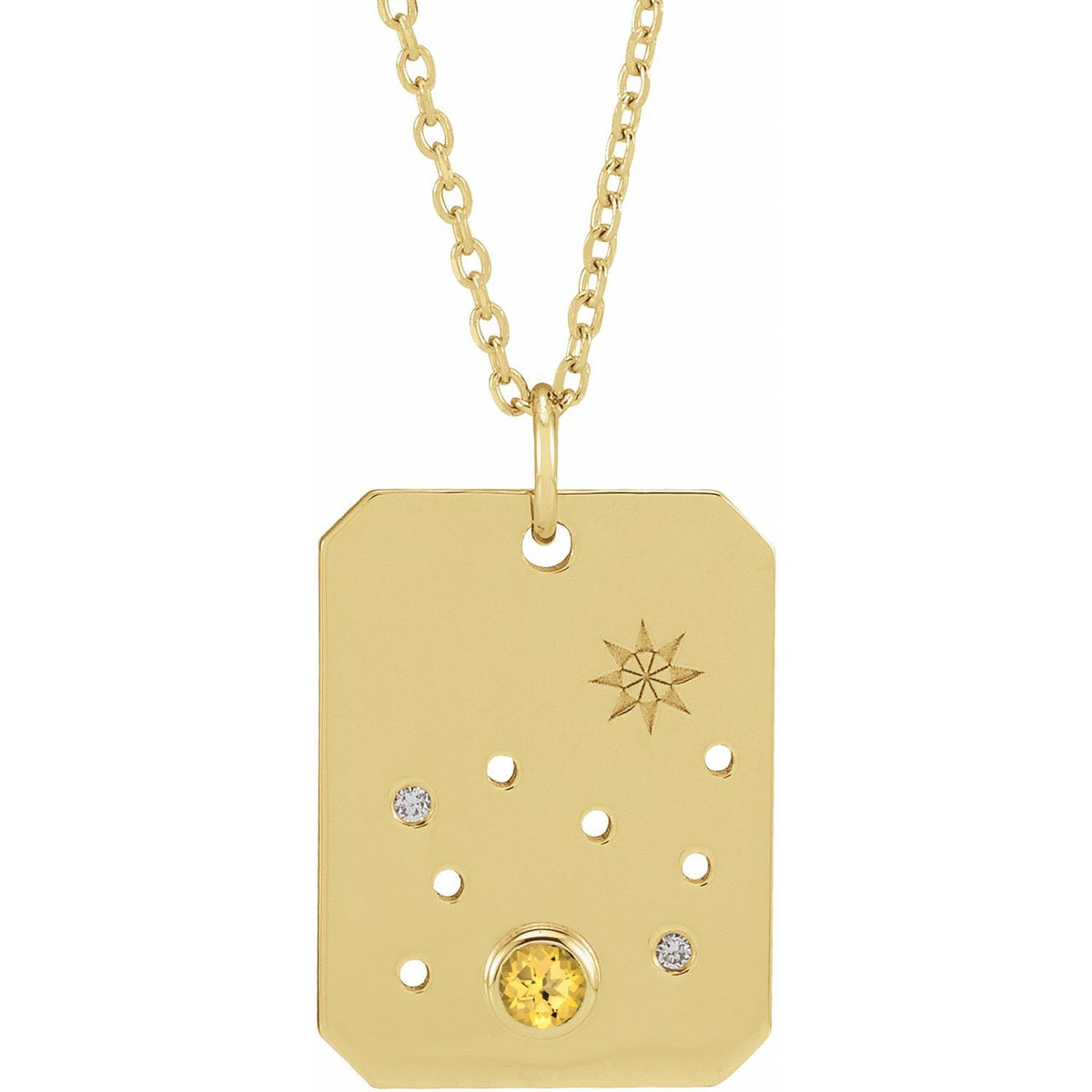 14K Yellow Gold Natural Citrine & .01 CTW Natural Diamond Leo Constellation 16-18" Necklace