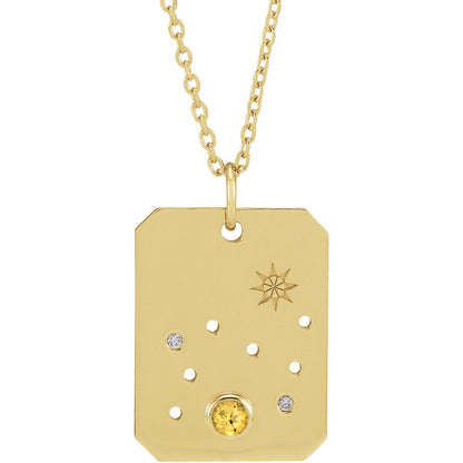 14K Yellow Gold Natural Citrine & .01 CTW Natural Diamond Leo Constellation 16-18" Necklace