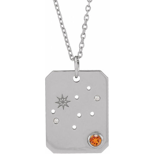 Natural Spessartite Garnet & .01 CTW Natural Diamond Virgo Constellation 16-18" Necklace