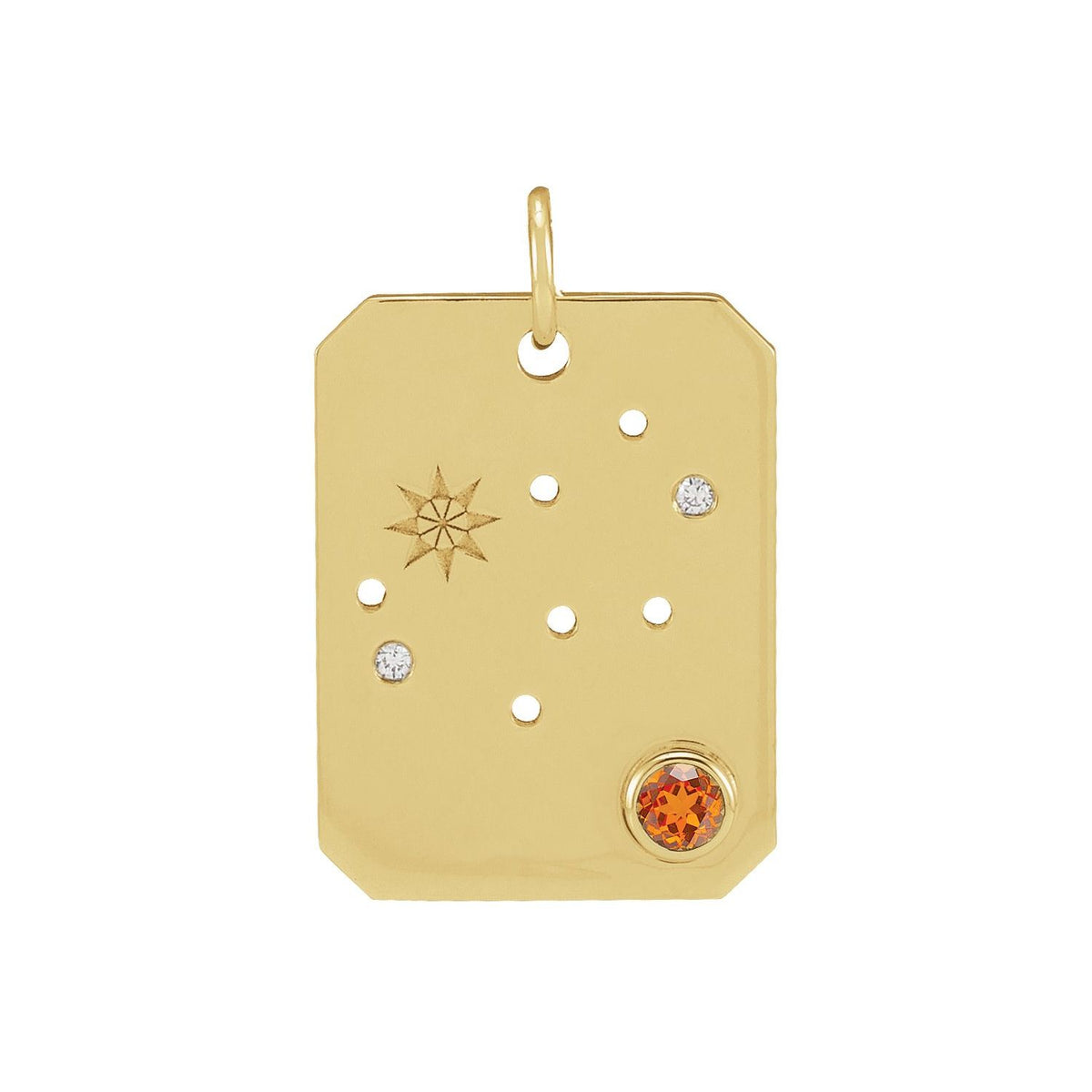 14K Yellow Gold Natural Spessartite Garnet & .01 CTW Natural Diamond Virgo Constellation Pendant
