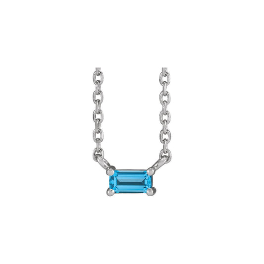 14K White Gold Natural Swiss Blue Topaz Solitaire 18" Necklace