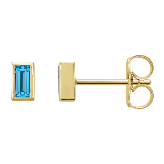 14K Yellow Gold Natural Swiss Blue Topaz Bezel-Set Earrings