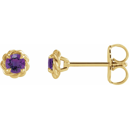 14K Yellow Gold Natural Amethyst Claw-Prong Rope Earrings