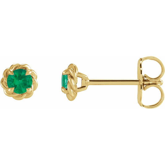 14K Yellow Gold Lab-Grown Emerald Claw-Prong Rope Earrings