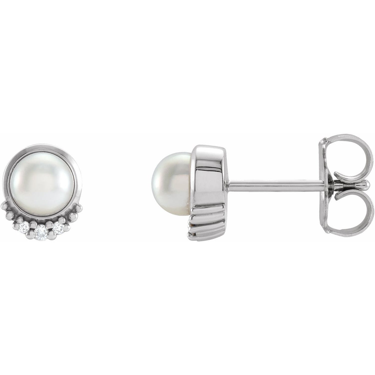 14K Rose Gold Cultured White Akoya Pearl & .02 CTW Natural Diamond Earrings