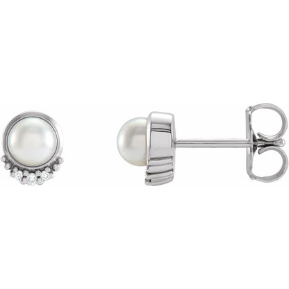 14K Rose Gold Cultured White Akoya Pearl & .02 CTW Natural Diamond Earrings