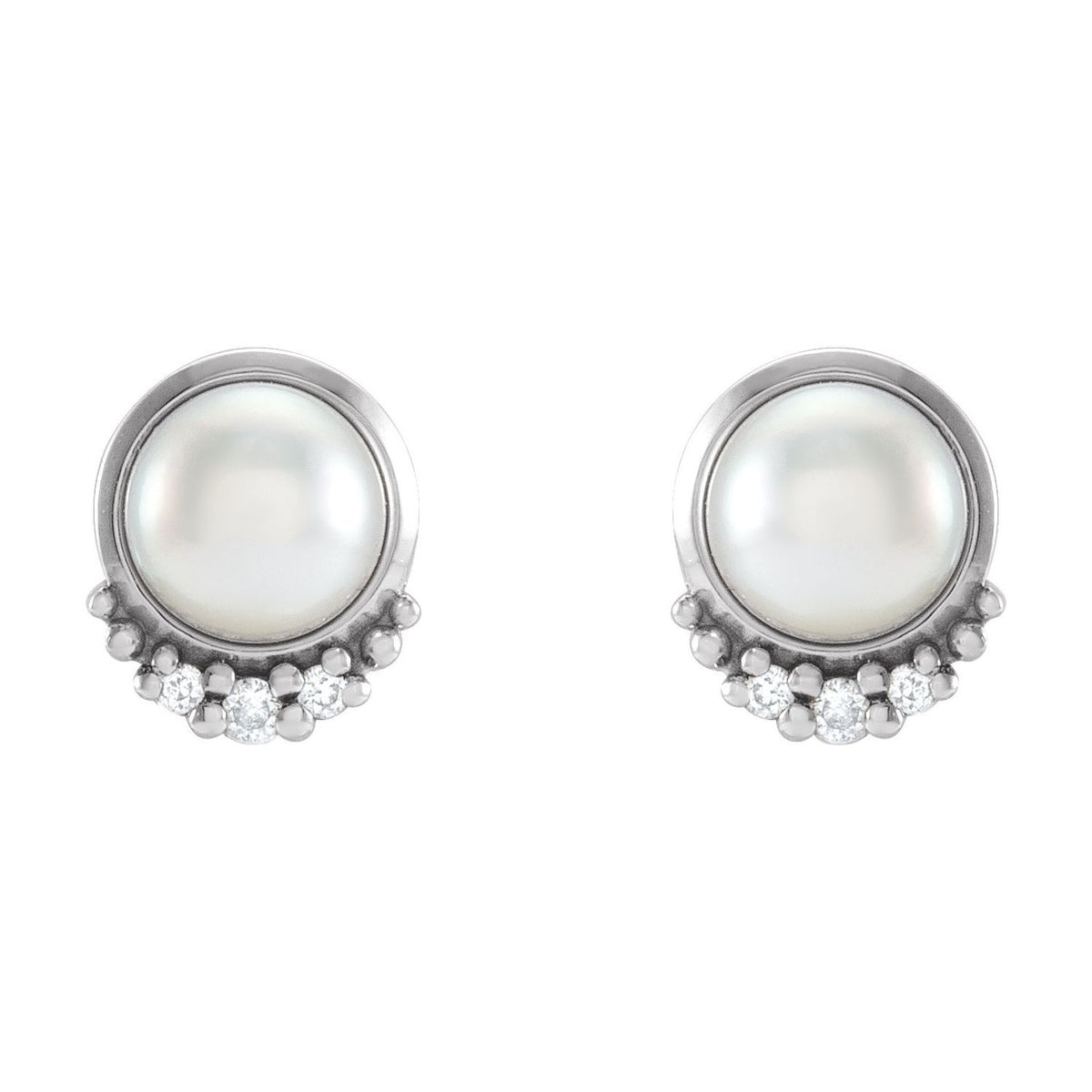 14K Rose Gold Cultured White Akoya Pearl & .02 CTW Natural Diamond Earrings