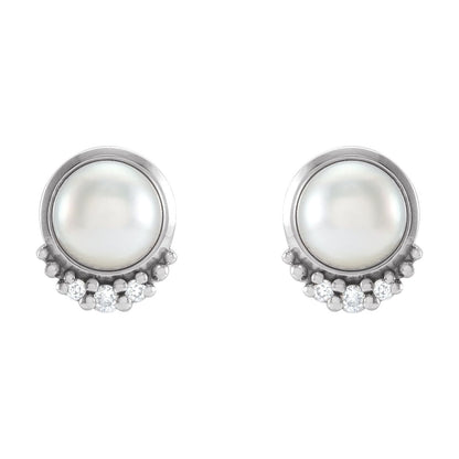 14K Rose Gold Cultured White Akoya Pearl & .02 CTW Natural Diamond Earrings