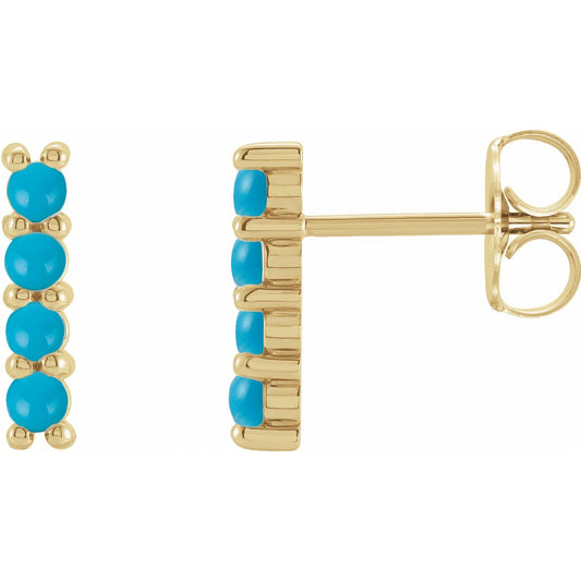 14K Yellow Gold Natural Turquoise Bar Earrings