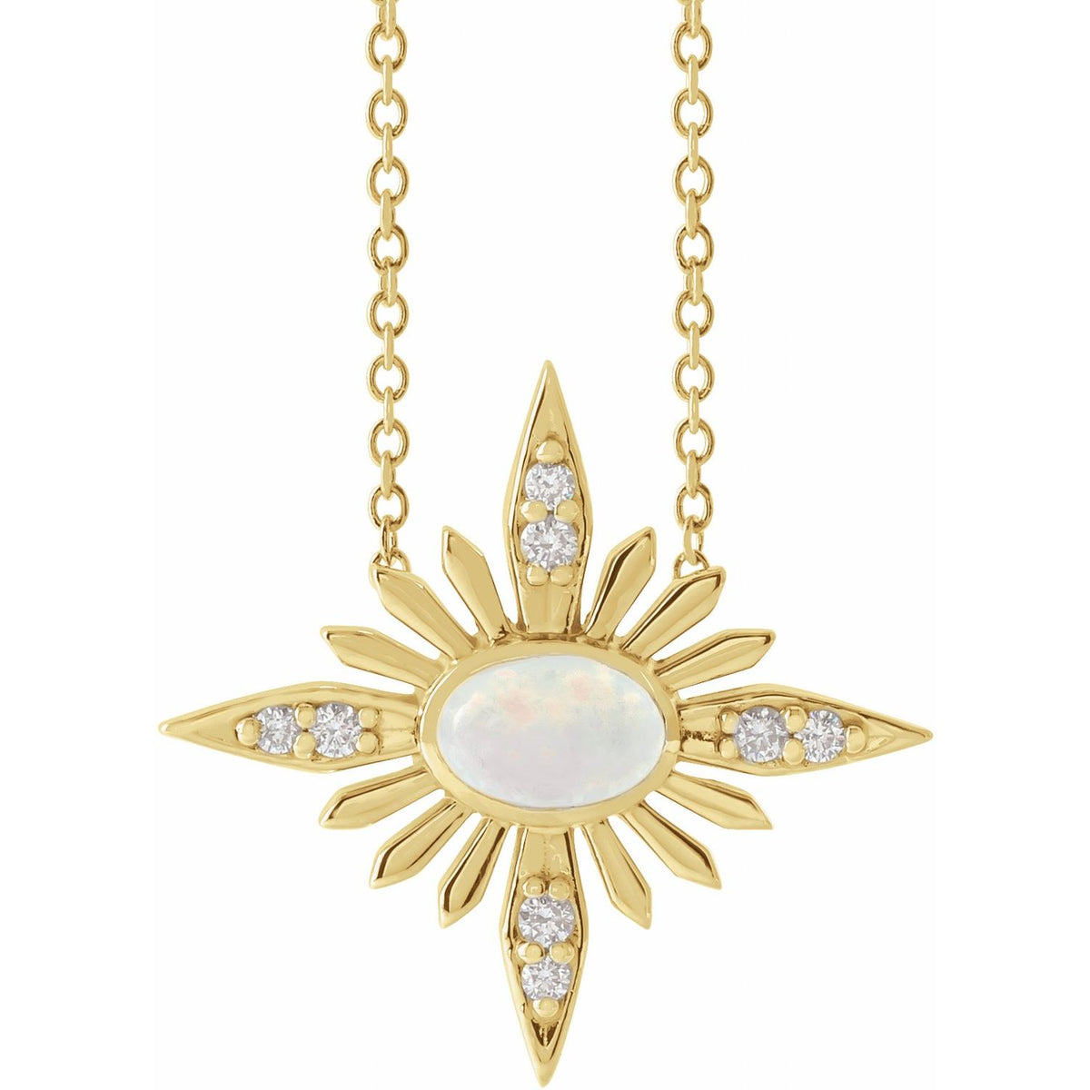14K Yellow Gold Natural Ethiopian Opal & .08 CTW Natural Diamond 16-18" Necklace