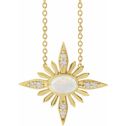 14K Yellow Gold Natural Ethiopian Opal & .08 CTW Natural Diamond 16-18" Necklace