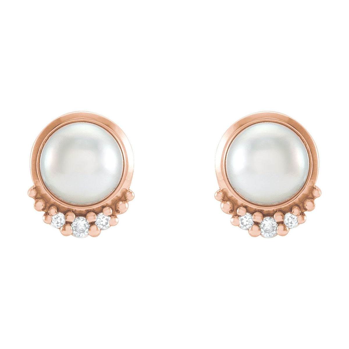 14K Rose Gold Cultured White Akoya Pearl & .02 CTW Natural Diamond Earrings