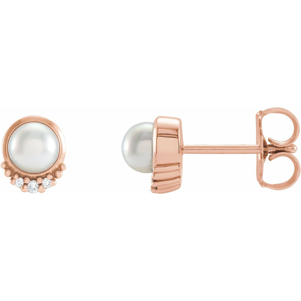 14K Rose Gold Cultured White Akoya Pearl & .02 CTW Natural Diamond Earrings