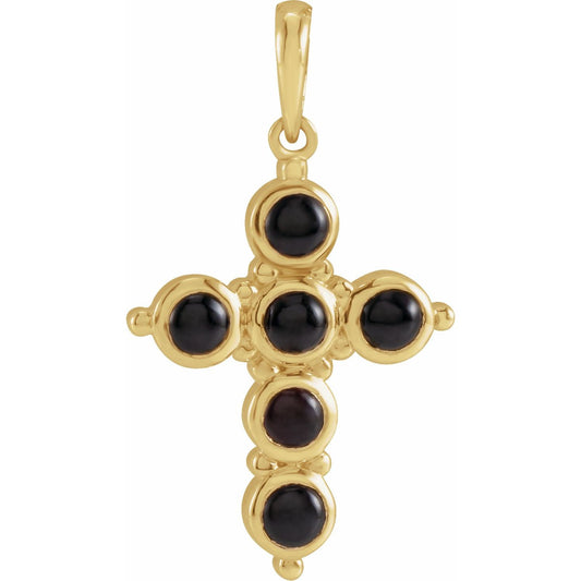 14K Yellow Gold Natural Black Onyx Cross Pendant