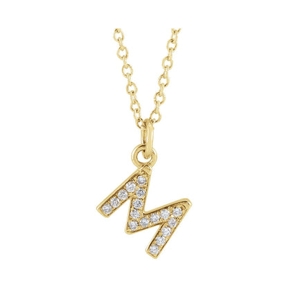 14K Yellow Gold .06 CTW Natural Diamond Petite Initial M 16-18" Necklace