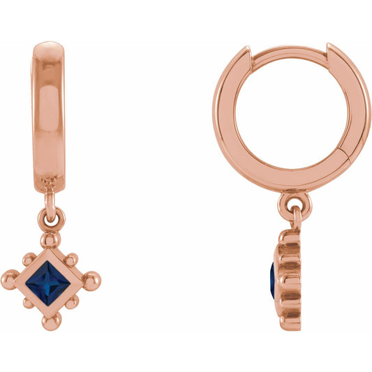 14K Rose Gold Lab-Grown Blue Sapphire Beaded Bezel-Set Hoop Earrings
