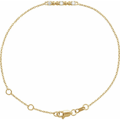 14K Yellow Gold 1/10 CTW Natural Diamond Beaded Bar 6 1/2-7 1/2" Bracelet