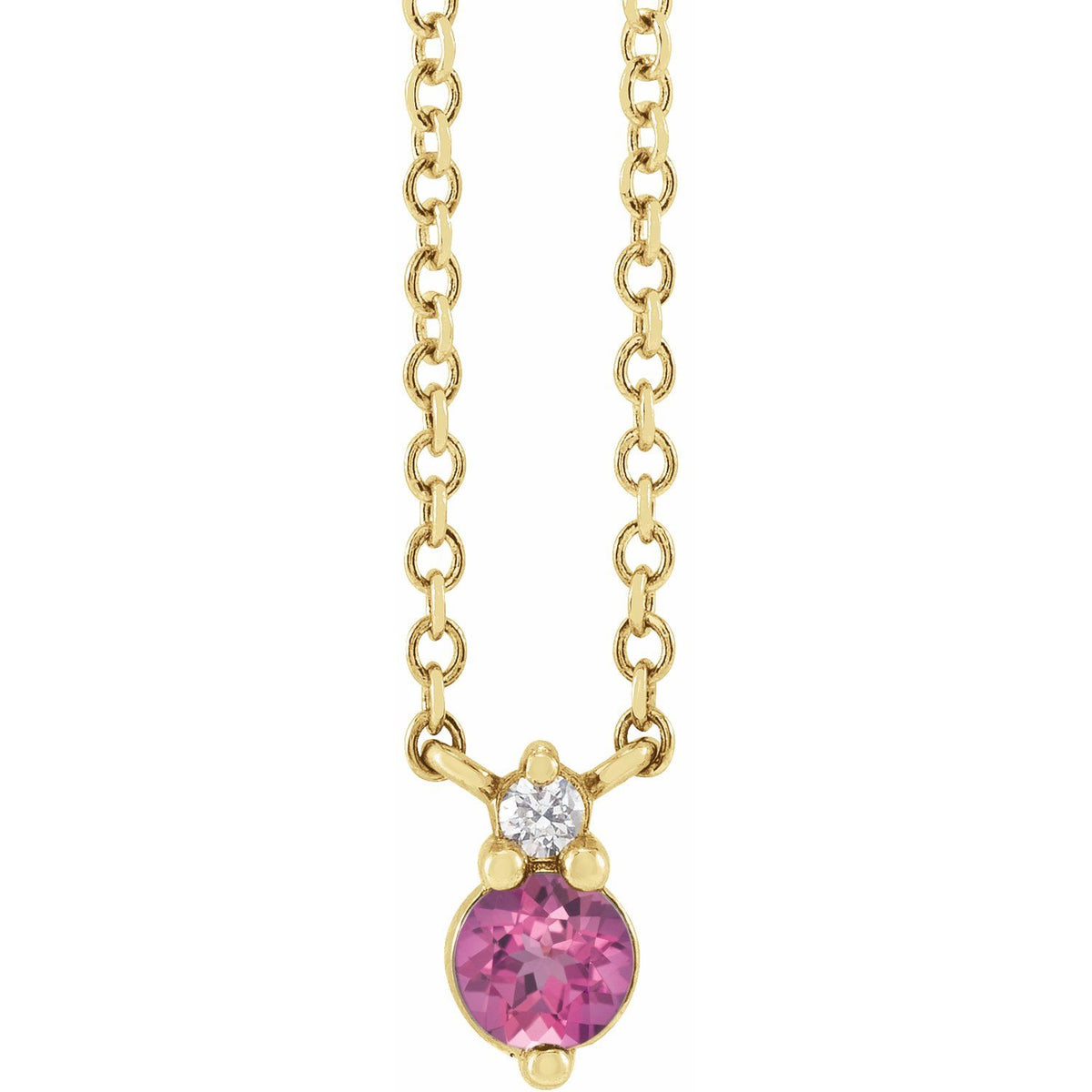 14K Yellow Gold Natural Pink Sapphire & .015 CT Natural Diamond 18" Necklace