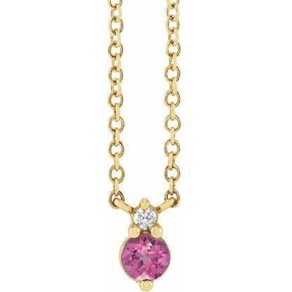 14K Yellow Gold Natural Pink Sapphire & .015 CT Natural Diamond 18" Necklace