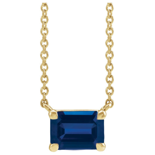 14K Yellow Gold Lab-Grown Blue Sapphire 18" Necklace, 7.43 x 4.5 mm