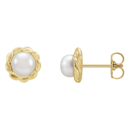 14K Yellow Gold Cultured White Freshwater Pearl Rope Earrings