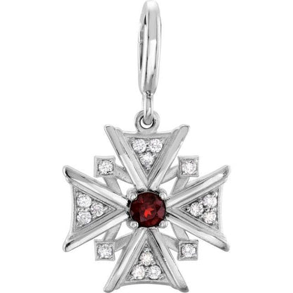 Natural Mozambique Garnet & 1/6 CTW Natural Diamond Charm/Pendant