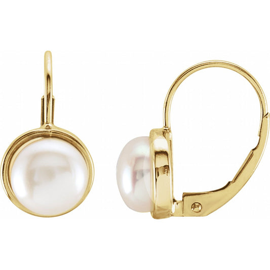 Cultured White Freshwater Pearl Lever Back Earrings