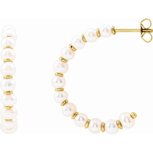 Cultured White Freshwater Pearl Hoop Earrings